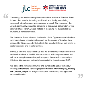Joint statement on the horrifying and ongoing attacks in Israel
